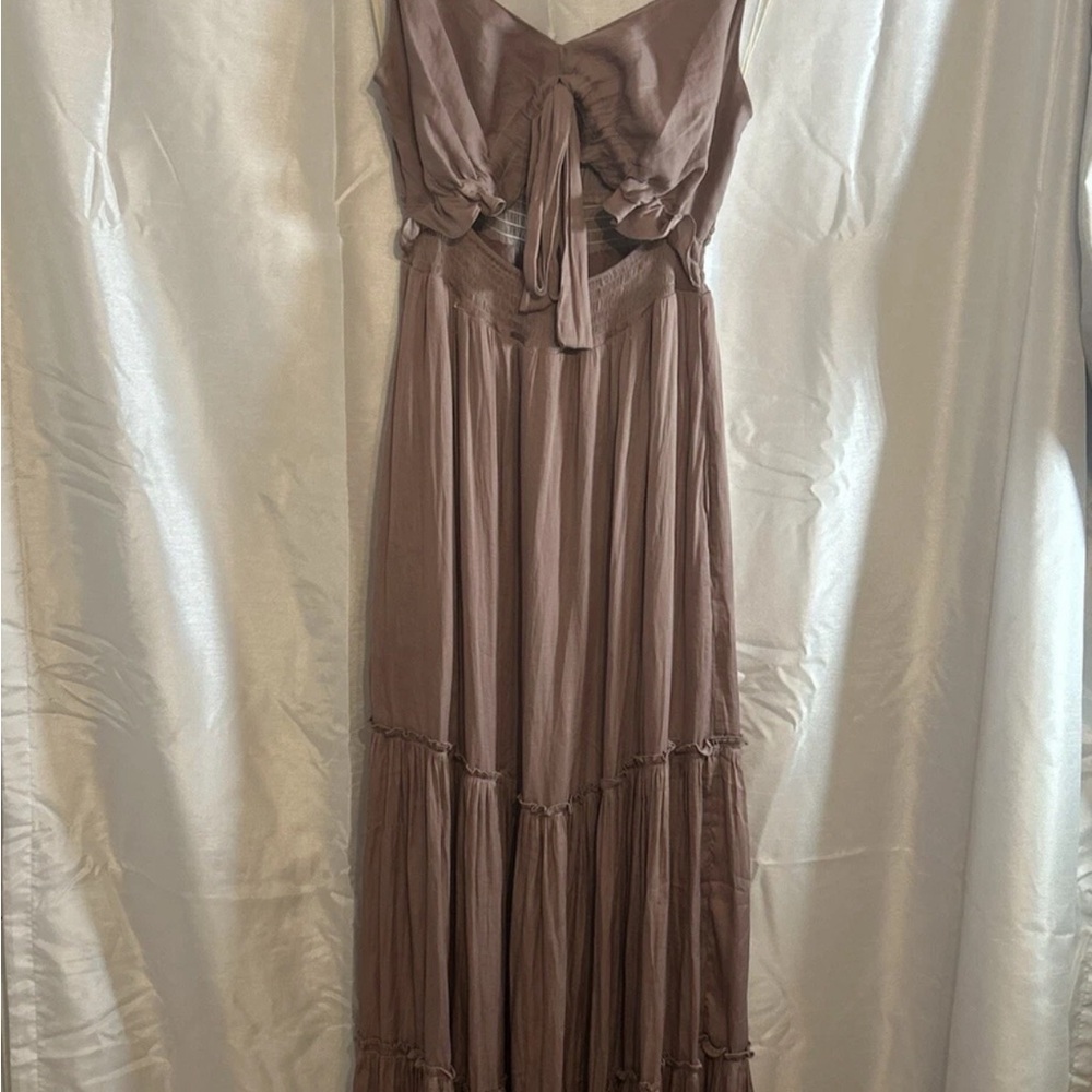 Sleeveless Mauve Tie-Front Maxi Dress
